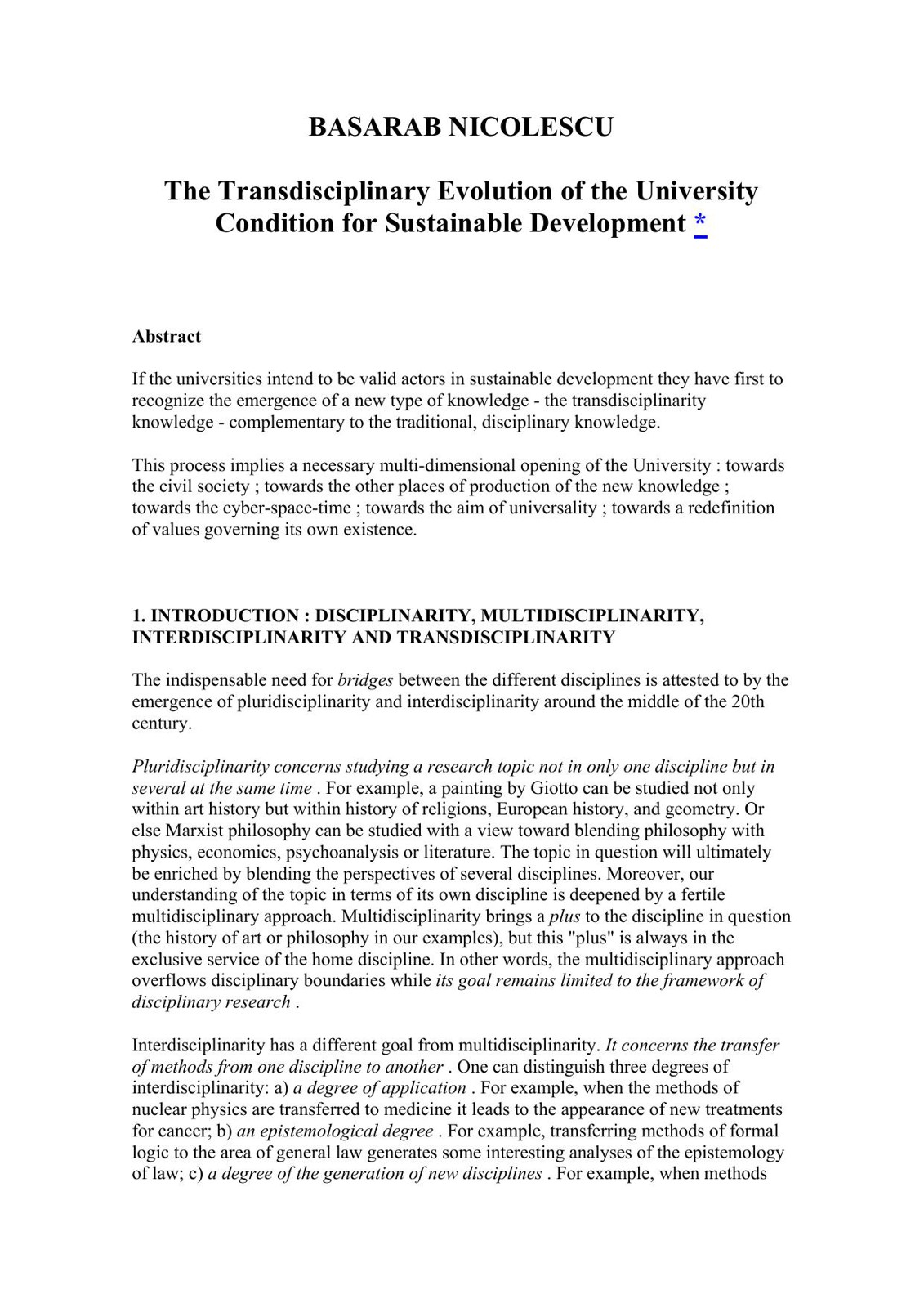 The Transdisciplinary Evolution of the University Condition for Sustainable Development